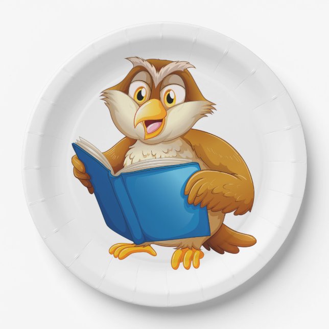 Wise Owl Reading Book Paper Plate (Front)