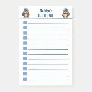 Wise Owl with Blue backpack, hats and an eyeglass, Post-it Notes