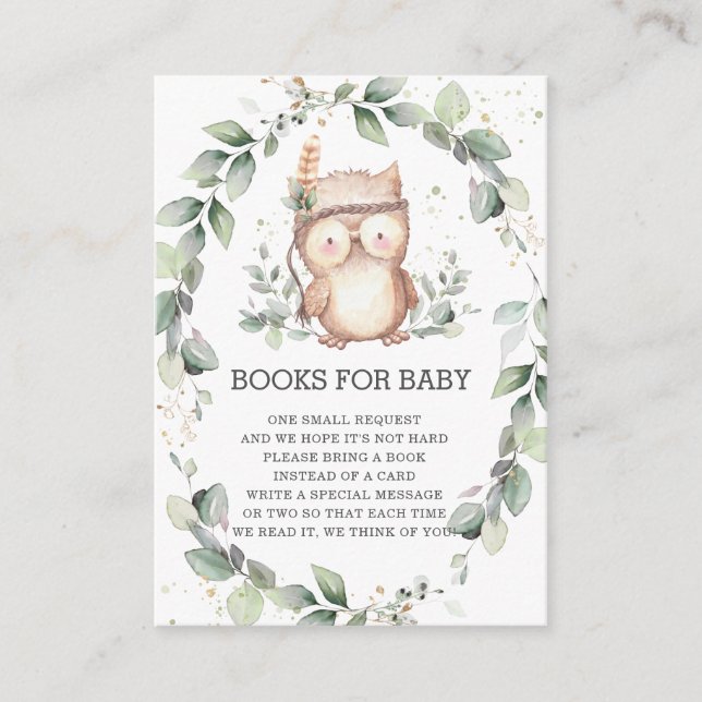 Wise Owl Woodland Greenery Wreath Books for Baby  Enclosure Card (Front)