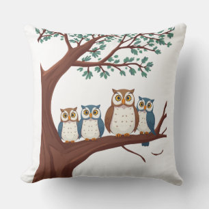 Wise Owls on a Woodland Branch Throw Pillow