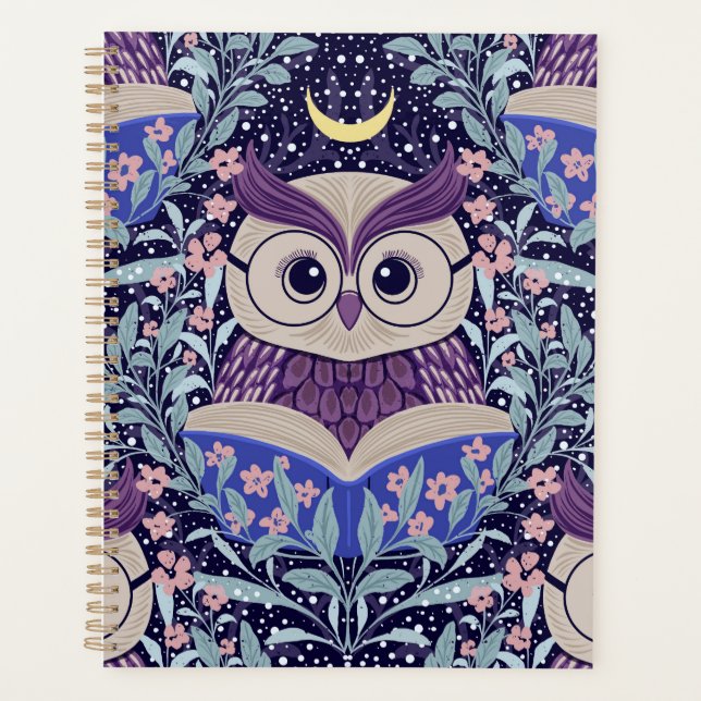 Wise Owls Under the Moonlit Sky in the Woods Planner (Front)