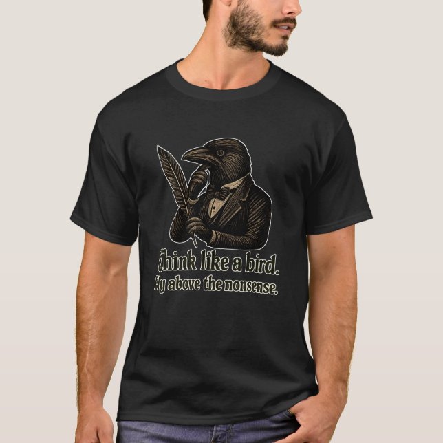 Wise Raven Quote Vintage Etching Art T-Shirt (Front)