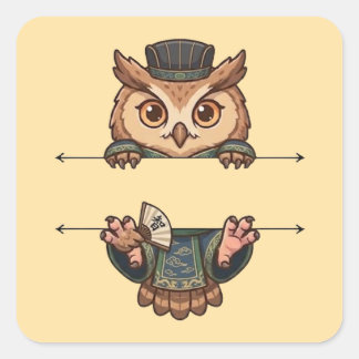 Wise Scholar Owl Peeking Square Sticker