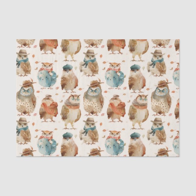 Wise winter character owls tissue paper (Front)