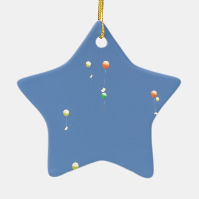 Wish balloons in the blue sky ceramic ornament (Back)