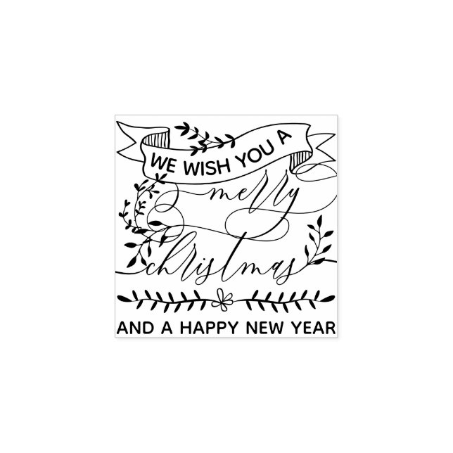 Wish New Year Flower Christmas Rubber Stamp (Imprint)