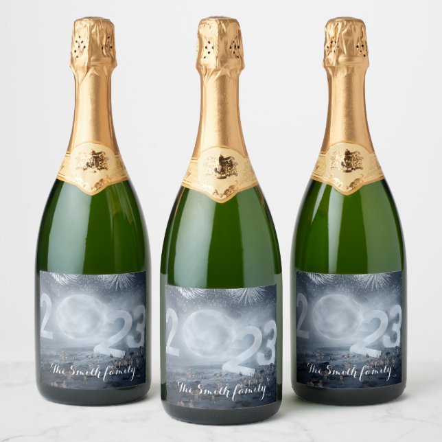 Wish you a happy and successful new year wine labe sparkling wine label (Bottles)