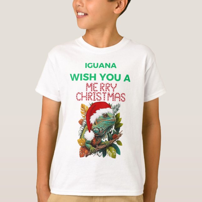 WISH YOU A IGUANA MERRY CHRISTMAS T-Shirt (Front)