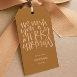 "Wish You a Merry Christmas" Golden Brown Gift Tags<br><div class="desc">Fun and festive gift tags. Playful green on green,  pink on red,  and rust on gold colour options. Coordinating pieces,  like wrapping paper and wine gift bags,  also available in the full "Wish You a Merry Christmas" suite to make your holiday fun and easy!</div>
