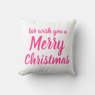 Wish you a Merry Christmas Pink Holiday Throw Pillow