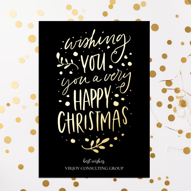 Wish You Merry Christmas Black Gold Business Foil Holiday Card (Creator Uploaded)