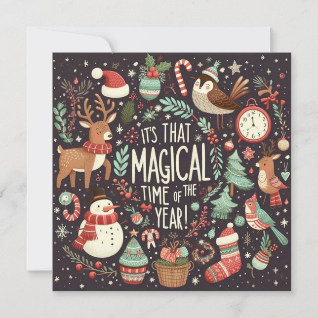 Wish you Merry Christmas cute Santa forest Holiday Card (Front)