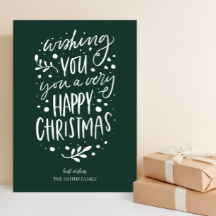 Wish You Merry Christmas Green Script Non Photo Holiday Card