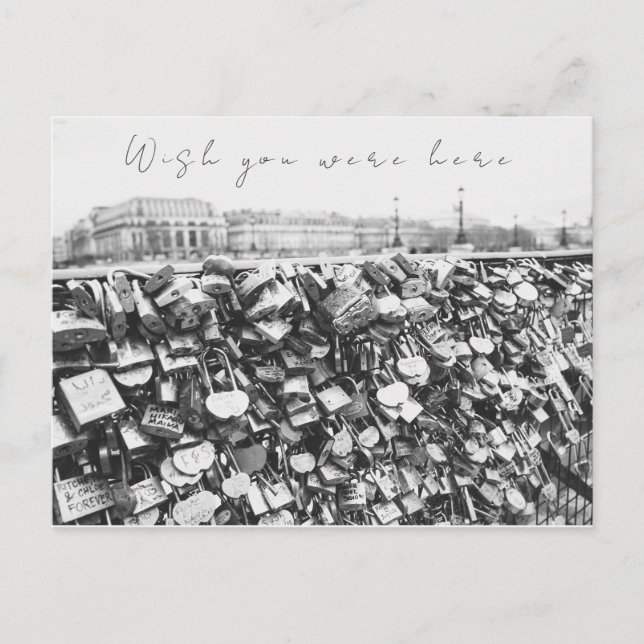 "Wish You Were Here" Love Lock Bridge in Paris Postcard (Front)