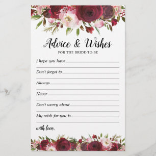 Wishes & Advice Burgundy Bridal Shower