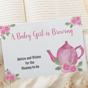 Wishes and Advice Pink Teapot Girl Baby Shower Guest Book