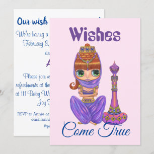 Wishes Come True Cute Genie Girl Doll Baby Shower Invitation
