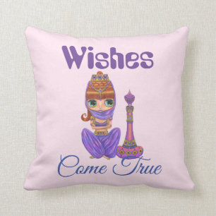 Wishes Come True Purple Genie Girl Magic Bottle Throw Pillow