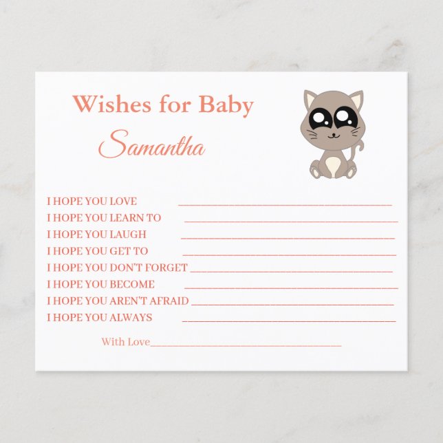 Wishes for a baby, Cat, baby shower card (Front)
