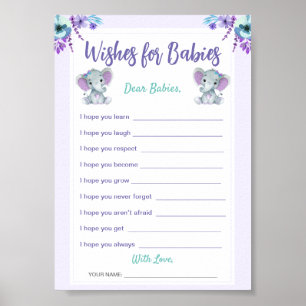 Wishes for Babies Twin Girl Shower Digital Card  Poster