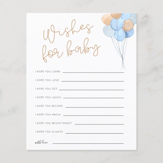 Wishes for Baby Blue Tan Balloons Advice Card (Front)