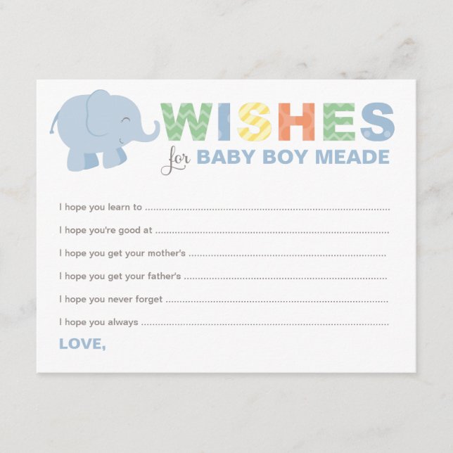 Wishes for Baby Boy Blue Colourful Jungle Animals Advice Card (Front)