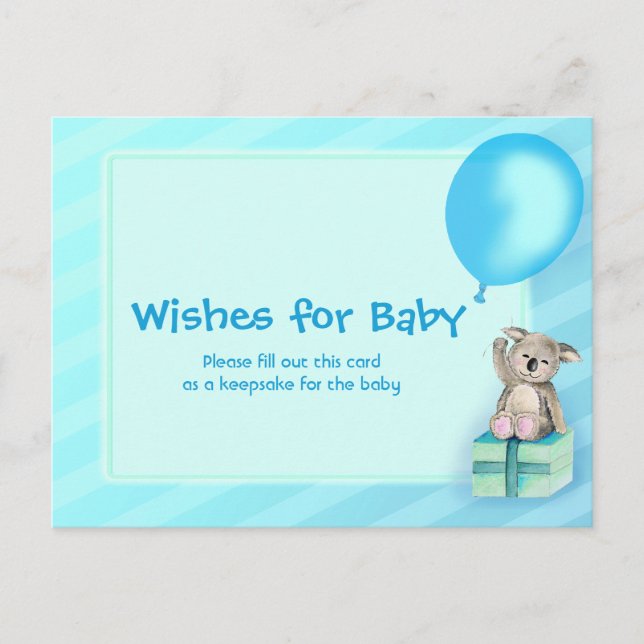 Wishes for baby boy - koala baby shower postcard (Front)