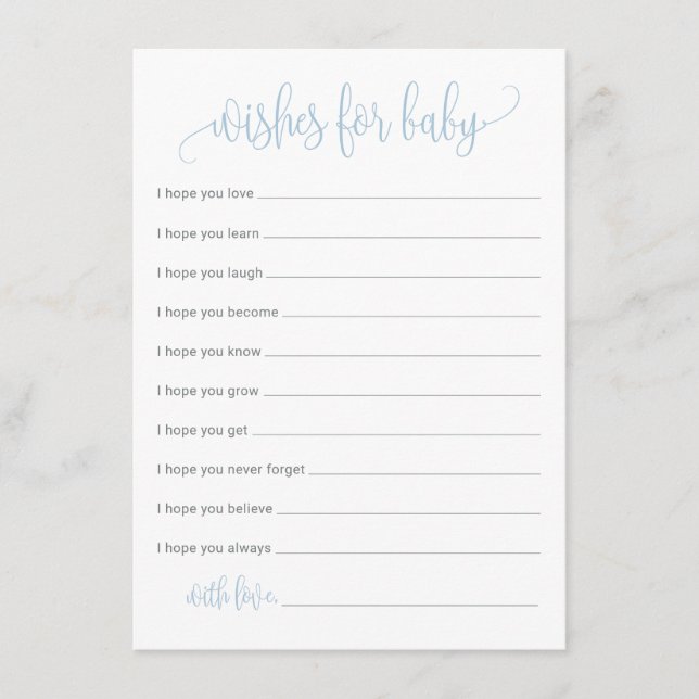 Wishes For Baby Card. Blue Baby Bash Card (Front)
