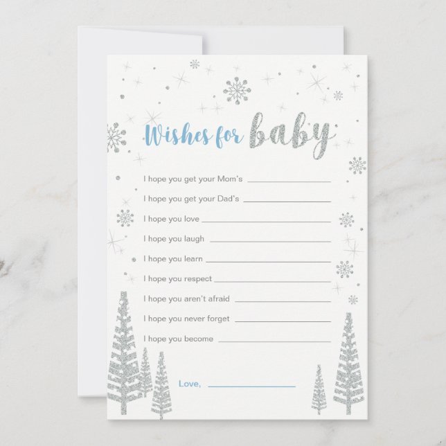 Wishes for Baby Card, Blue Boy Baby Shower Game Invitation (Front)