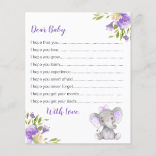 Wishes for Baby Cards Purple Girl Elephant Shower