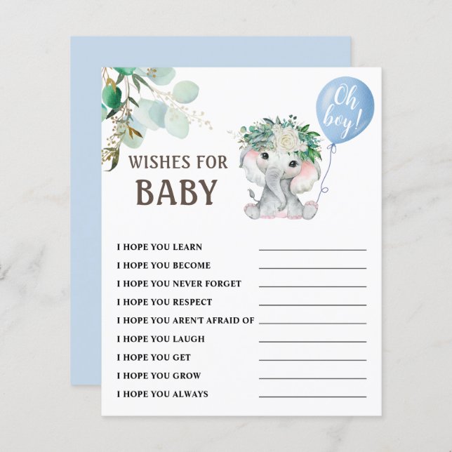 Wishes for Baby | Elephant Boy Baby Shower Game  (Front/Back)