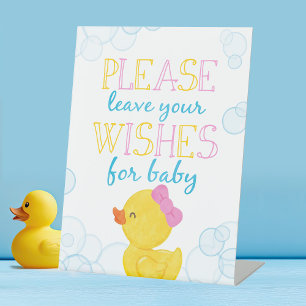 Wishes for Baby Girl Rubber Duck Baby Shower Pedestal Sign