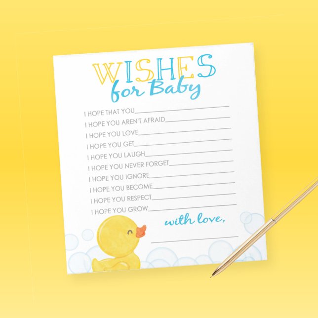 Wishes for Baby Rubber Duck Baby Shower Advice Notepad (Wishes For Baby Watercolor Rubber Duck Answer Sheets Pack of 40)