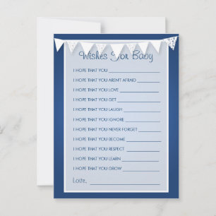 Wishes For Baby Shower Love Bunting Blue Advice Card