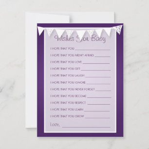 Wishes For Baby Shower Love Bunting  Purple Advice Card