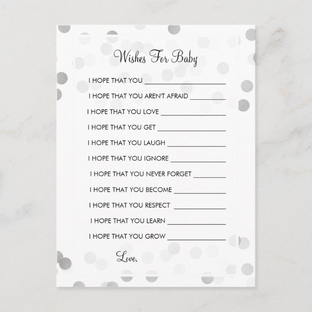 Wishes For Baby Shower Silver Foil Glitter Lights Advice Card (Front)