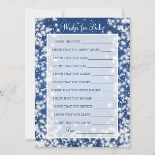 Wishes For Baby Shower Winter Sparkle Blue Advice Card