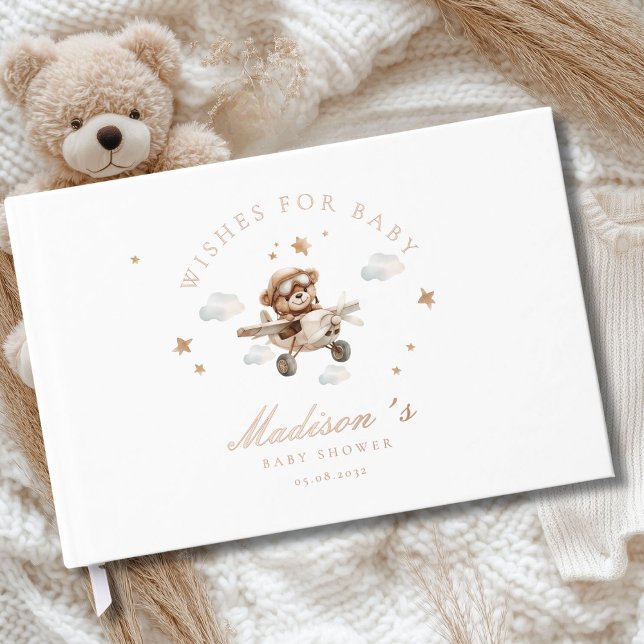 Wishes for Baby! Teddy Bear & Airplane Guest Book (Personalized "Wishes for Baby!" Teddy Bear & Airplane Foil Guest Book.)
