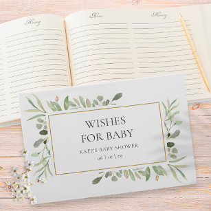 Wishes for Baby Watercolour Greenery Gold Shower Guest Book