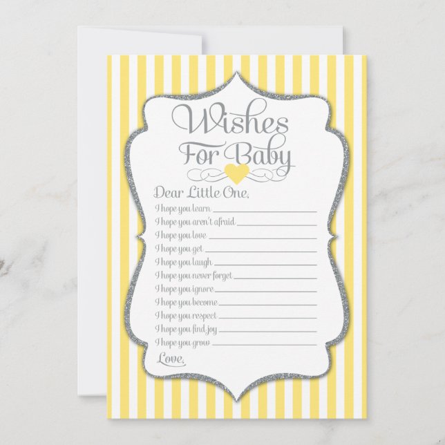 Wishes For Baby Yellow Grey Baby Shower Game Invitation (Front)
