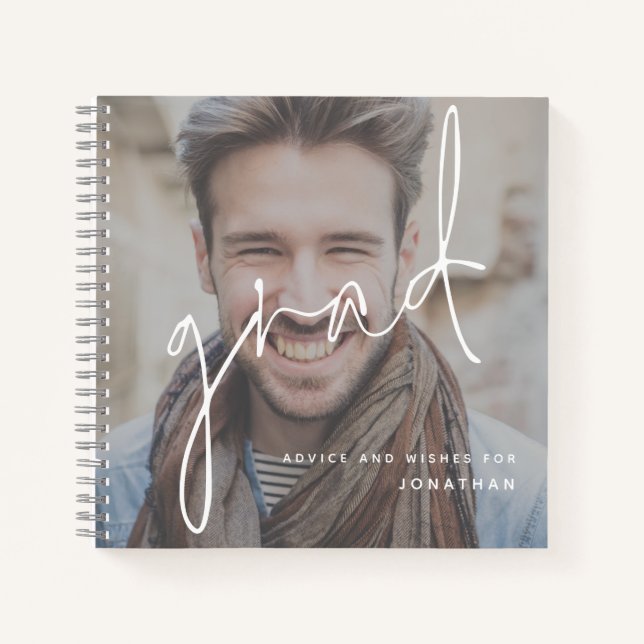 Wishes for Grad Photo Dark Overlay Guest Book (Front)