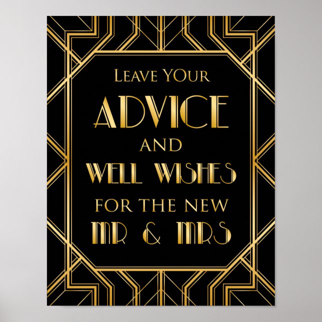 Wishes for Mr & Mrs Wedding Sign | Gatsby Art Deco (Front)