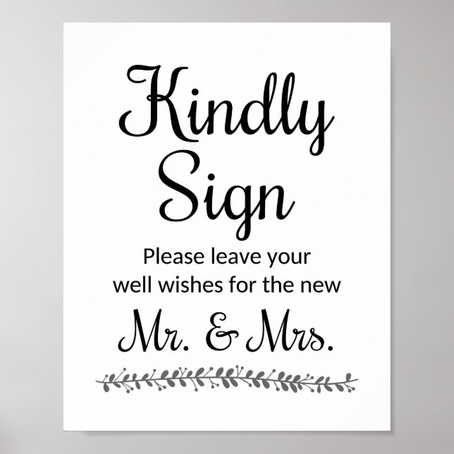 Wishes For New Mr Mrs Wedding Guest Book Sign (Front)