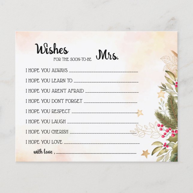 Wishes for Soon to be Mrs Christmas Shower Card Fl (Front)