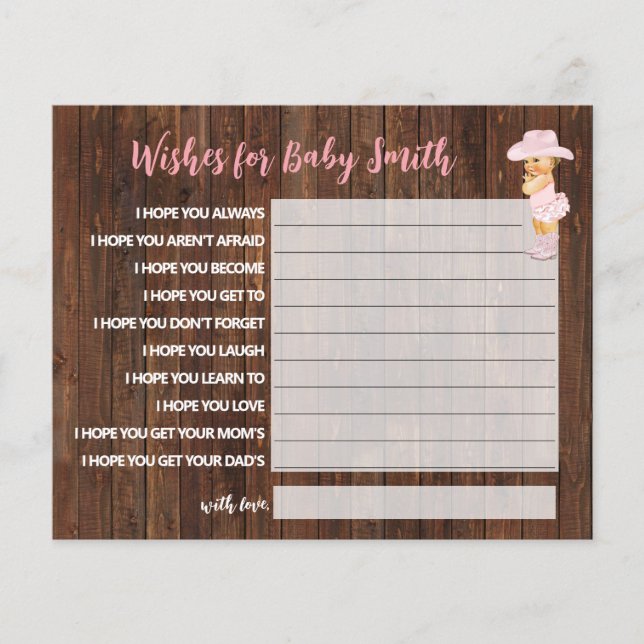 Wishes for the Baby Cowgirl Baby Shower Card (Front)