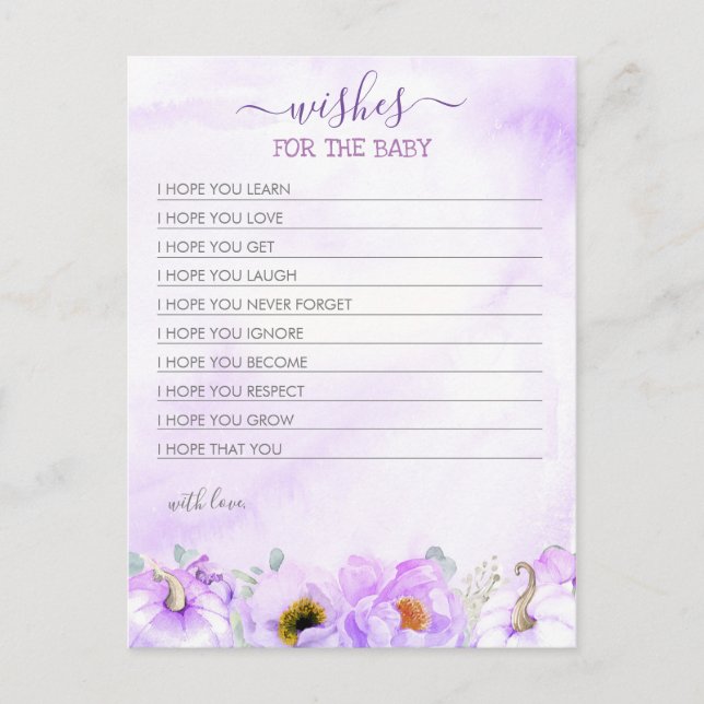 Wishes For The Baby Fall Pumpkin Girls Baby Shower Postcard (Front)