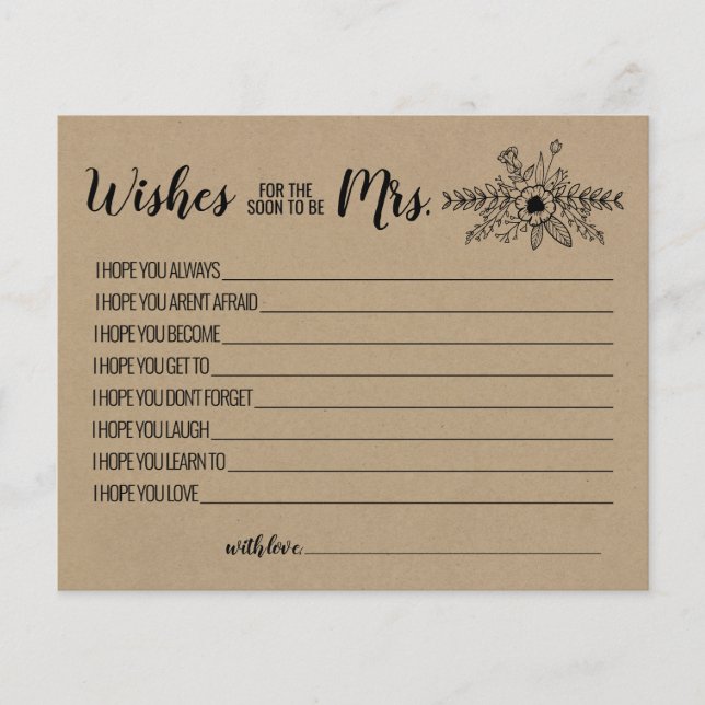 Wishes for the Soon to be Mrs advice card (Front)