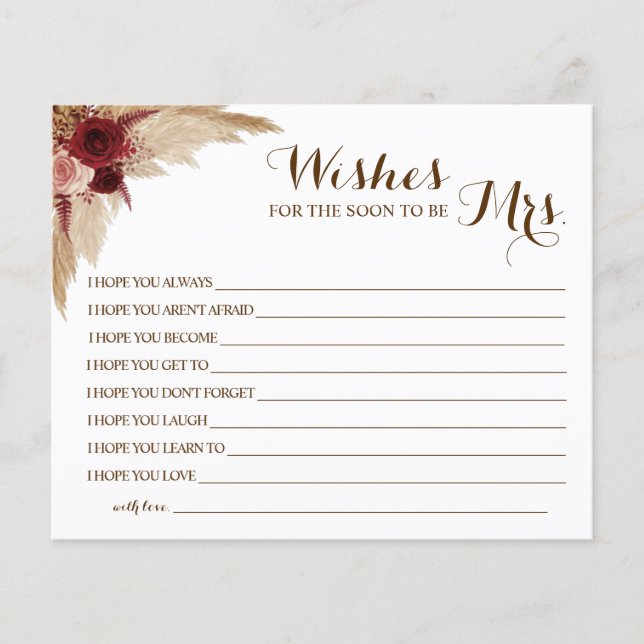 Wishes for the Soon to be Mrs Bridal Shower card (Front)