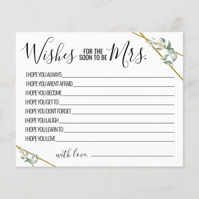 Wishes for the Soon to be Mrs Greenery Shower card (Front)