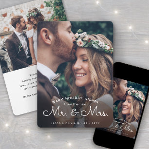 Wishes From New Mr & Mrs - Newlyweds 2 Photo Xmas Holiday Card
